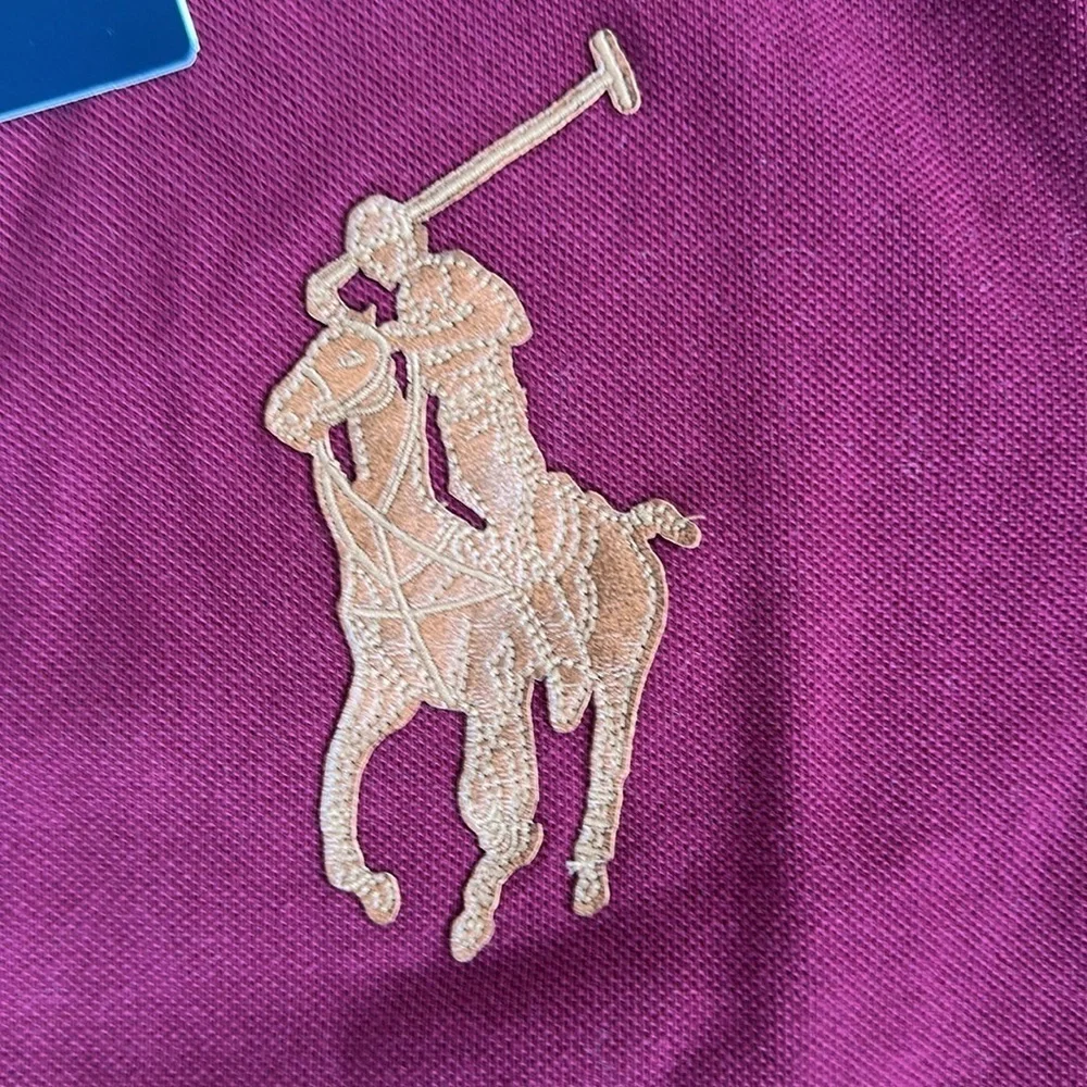 Polo Ralph Lauren Men's Burgundy Polo Shirt slim fit Leather-Pony Mesh Polo